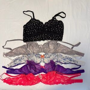 Victoria's Secret Lace Bras in Black, Gray, White, Purple, Hot Pink, Set of 5